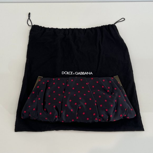 DOLCE & GABBANA BLACK AND RED POLKA DOT HARD GOLD CASE CLUTCH NWOTS! - Picture 5 of 17